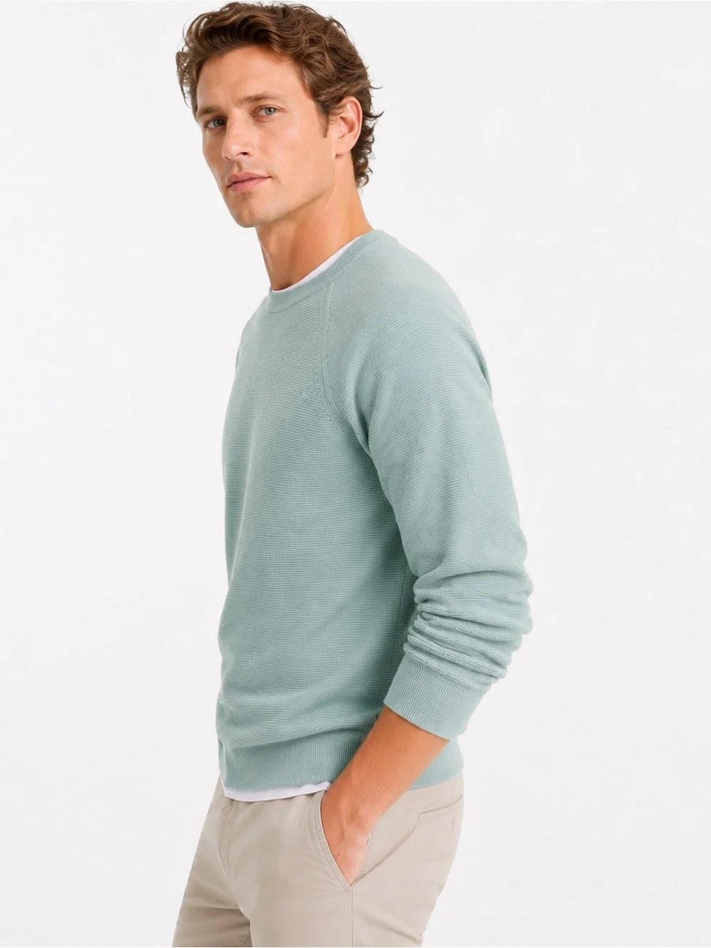 J.Crew Textured Cotton Crewneck Sweater Blue Mist NWT Size Large Knit Pullover